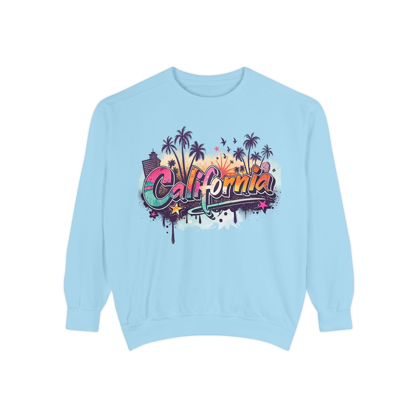 California Vibes Garment-Dyed Sweatshirt, Cozy Unisex Sweatshirt, Summer Apparel, Travel Gift, Beachwear, Casual Outfit