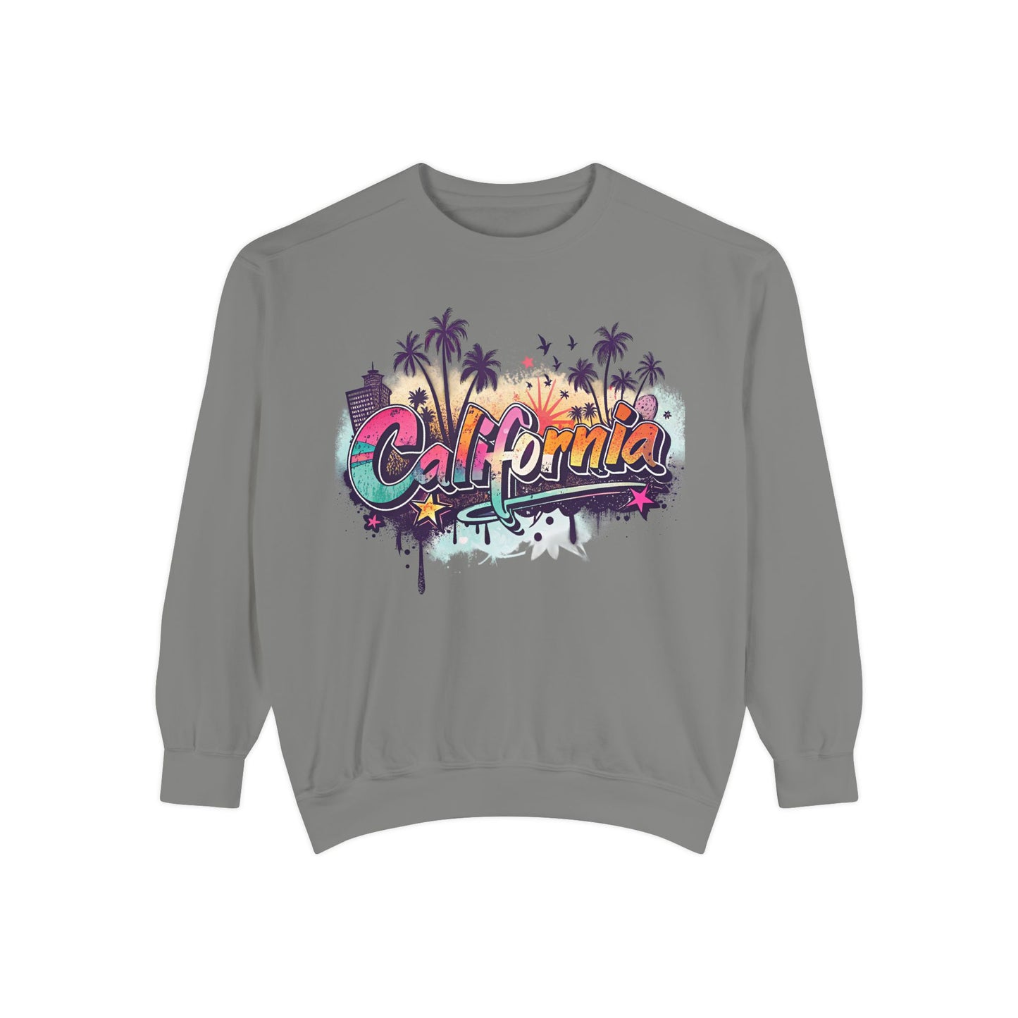 California Vibes Garment-Dyed Sweatshirt, Cozy Unisex Sweatshirt, Summer Apparel, Travel Gift, Beachwear, Casual Outfit