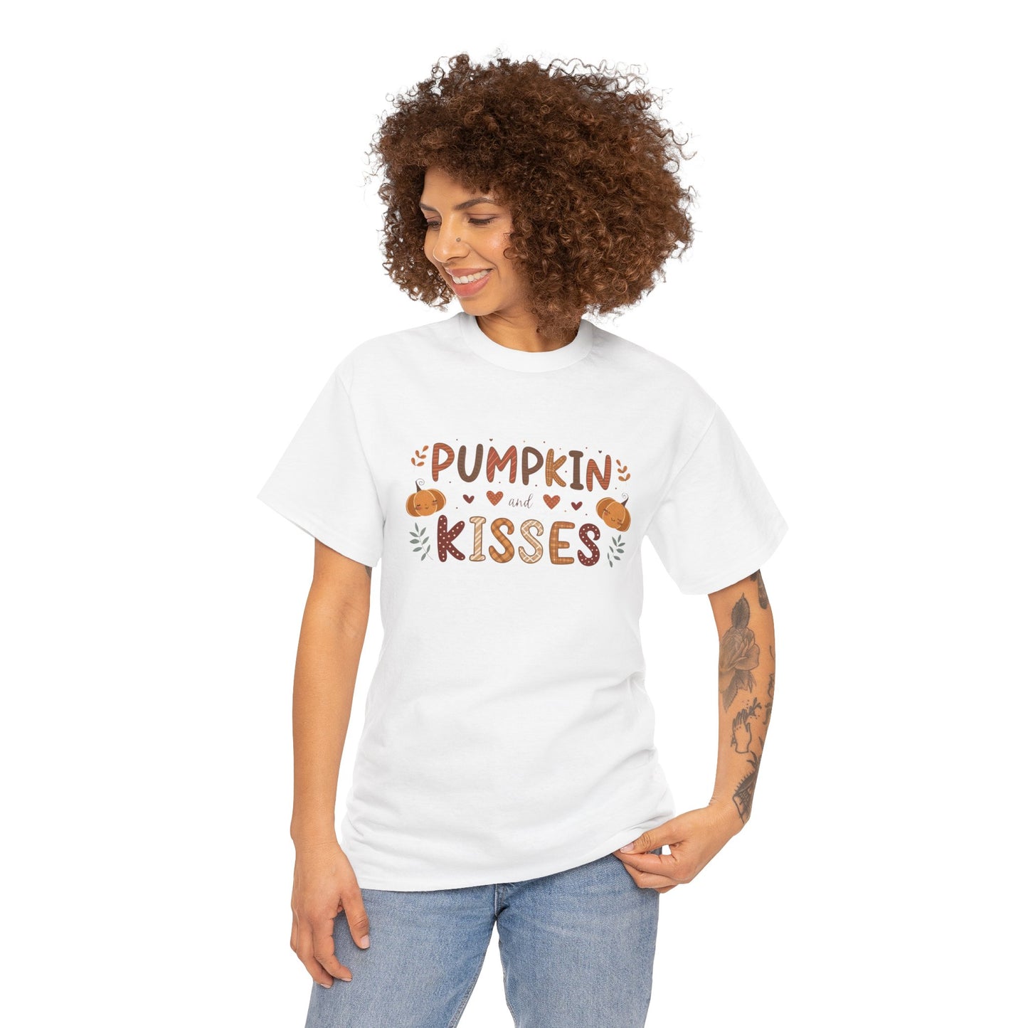 Fall Vibes Unisex Heavy Cotton Tee - Pumpkin Kisses Tee, Autumn Shirt, Halloween Apparel, Cozy Fall Outfit, Seasonal Gift
