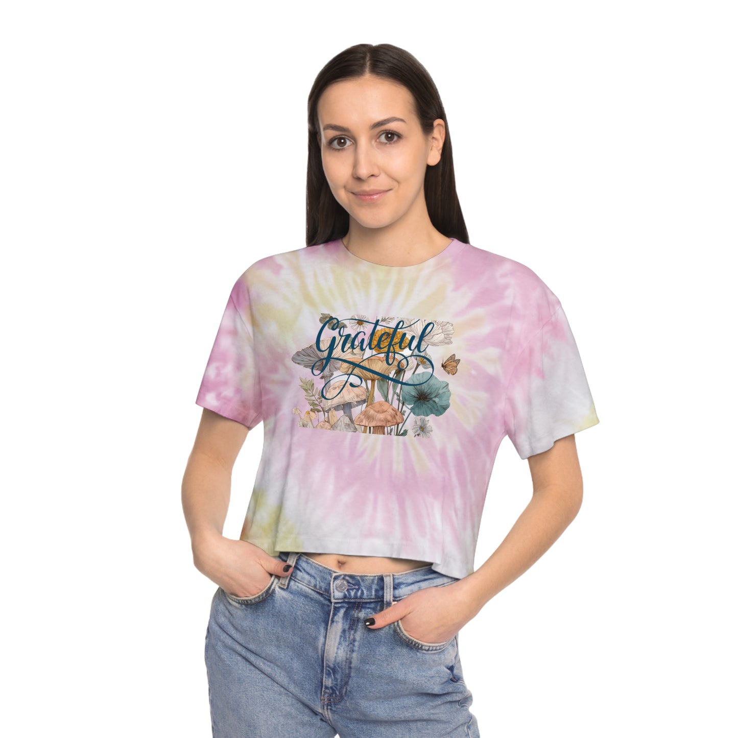 Grateful Women's Tie-Dye Crop Tee, Boho Chic Top, Summer Fashion, Gift for Her, Relaxed Fit Shirt