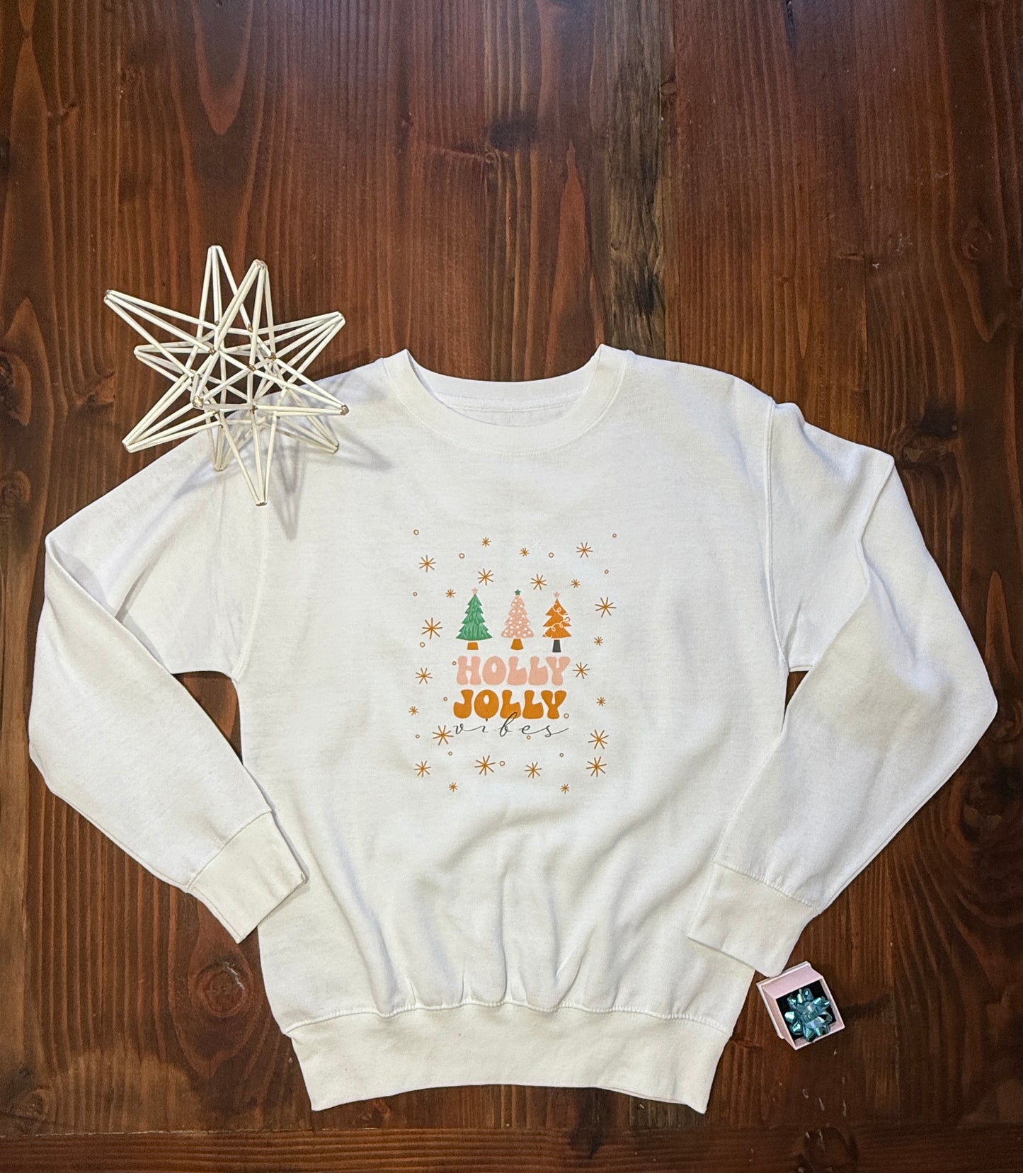 Holly Jolly Vibes Sweatshirt | Minimalist Christmas Crewneck | Cozy Neutral Holiday Sweater | Retro Christmas Tree Pullover