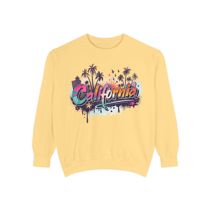 California Vibes Garment-Dyed Sweatshirt, Cozy Unisex Sweatshirt, Summer Apparel, Travel Gift, Beachwear, Casual Outfit