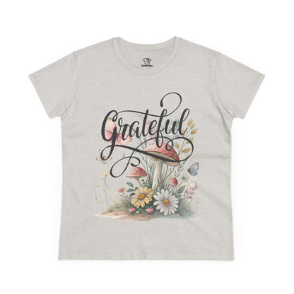 Grateful Women's Cotton Tee, Vintage Style Tee, Flower Tee, Gift for Her, Daily Wear, Nature Lover Shirt