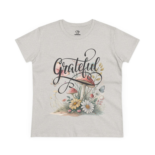 Grateful Women's Cotton Tee, Vintage Style Tee, Flower Tee, Gift for Her, Daily Wear, Nature Lover Shirt