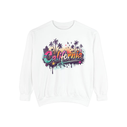California Vibes Garment-Dyed Sweatshirt, Cozy Unisex Sweatshirt, Summer Apparel, Travel Gift, Beachwear, Casual Outfit