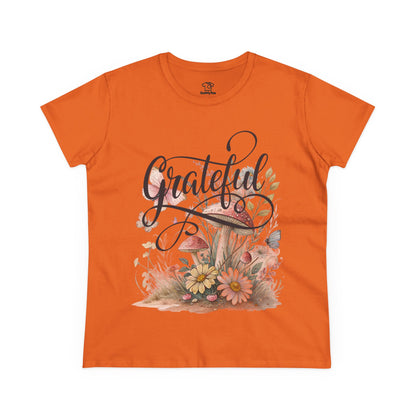 Grateful Women's Cotton Tee, Vintage Style Tee, Flower Tee, Gift for Her, Daily Wear, Nature Lover Shirt