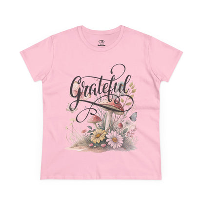 Grateful Women's Cotton Tee, Vintage Style Tee, Flower Tee, Gift for Her, Daily Wear, Nature Lover Shirt