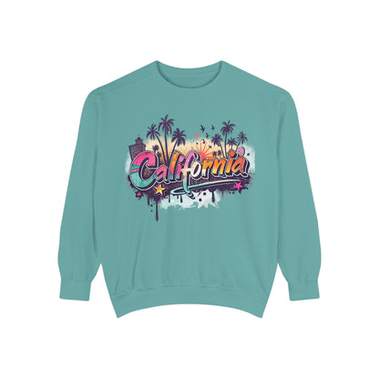 California Vibes Garment-Dyed Sweatshirt, Cozy Unisex Sweatshirt, Summer Apparel, Travel Gift, Beachwear, Casual Outfit