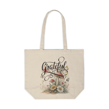 Grateful Floral Canvas Shopping Tote | Eco-Friendly Bag for Groceries, Gifts, and Everyday Use