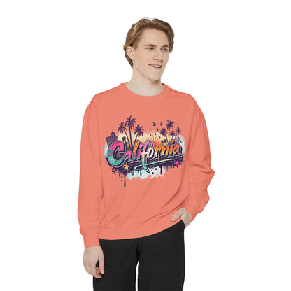 California Vibes Garment-Dyed Sweatshirt, Cozy Unisex Sweatshirt, Summer Apparel, Travel Gift, Beachwear, Casual Outfit
