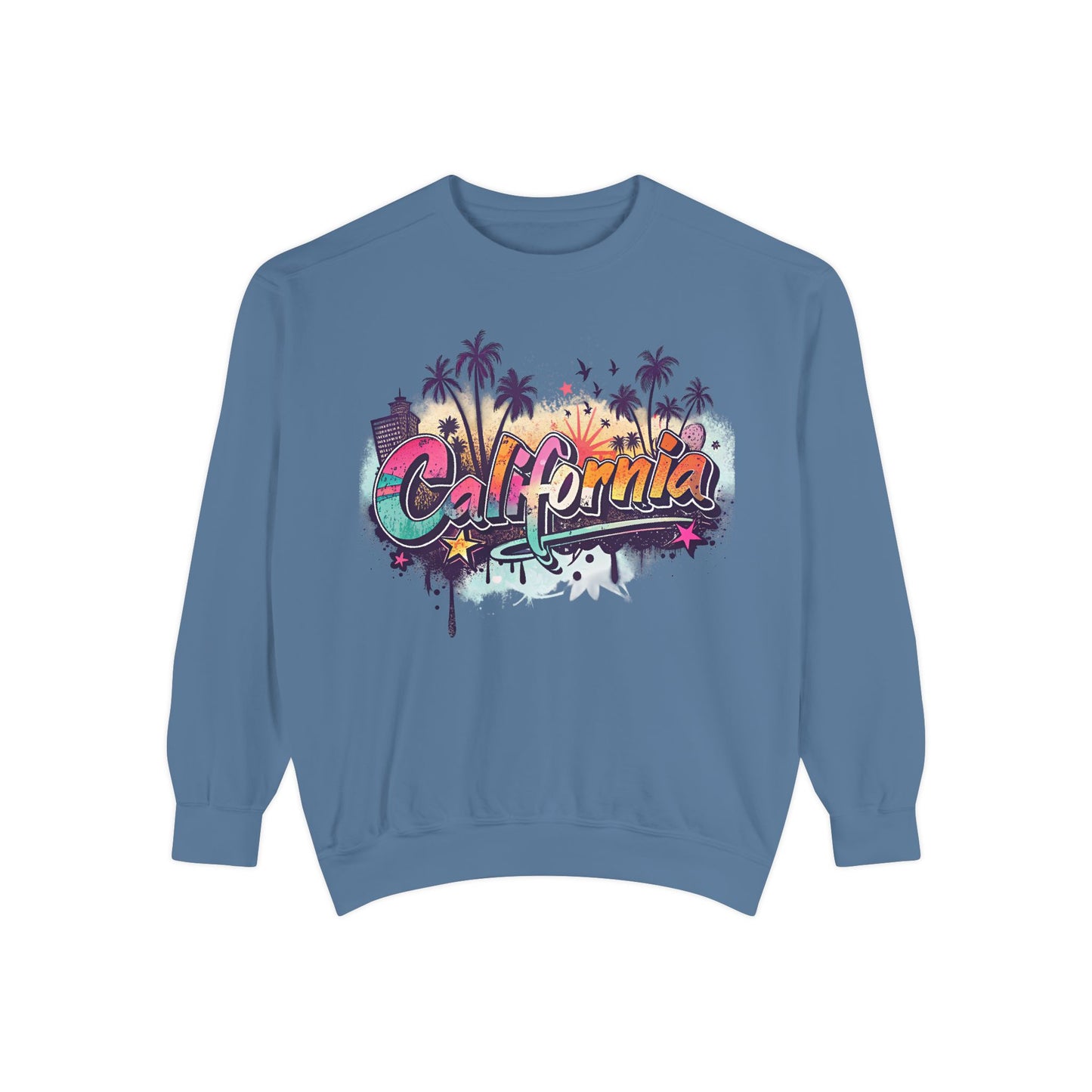 California Vibes Garment-Dyed Sweatshirt, Cozy Unisex Sweatshirt, Summer Apparel, Travel Gift, Beachwear, Casual Outfit