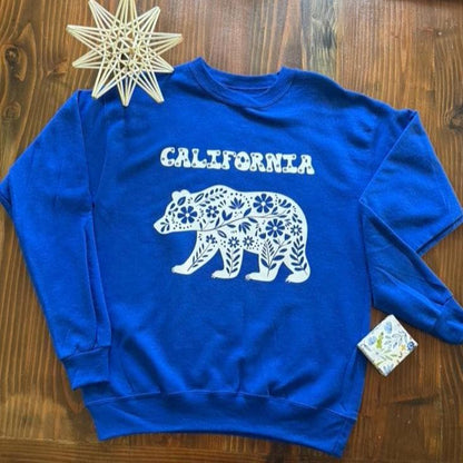 Floral Bear California Sweatshirt | Royal Blue Crewneck