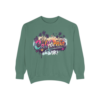 California Vibes Garment-Dyed Sweatshirt, Cozy Unisex Sweatshirt, Summer Apparel, Travel Gift, Beachwear, Casual Outfit