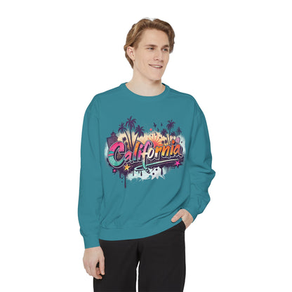 California Vibes Garment-Dyed Sweatshirt, Cozy Unisex Sweatshirt, Summer Apparel, Travel Gift, Beachwear, Casual Outfit
