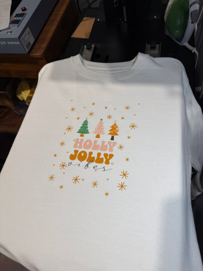 Holly Jolly Vibes Sweatshirt | Minimalist Christmas Crewneck | Cozy Neutral Holiday Sweater | Retro Christmas Tree Pullover