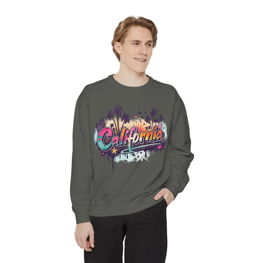 California Vibes Garment-Dyed Sweatshirt, Cozy Unisex Sweatshirt, Summer Apparel, Travel Gift, Beachwear, Casual Outfit