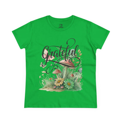 Grateful Women's Cotton Tee, Vintage Style Tee, Flower Tee, Gift for Her, Daily Wear, Nature Lover Shirt