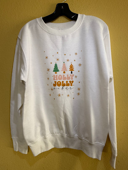 Holly Jolly Vibes Sweatshirt | Minimalist Christmas Crewneck | Cozy Neutral Holiday Sweater | Retro Christmas Tree Pullover