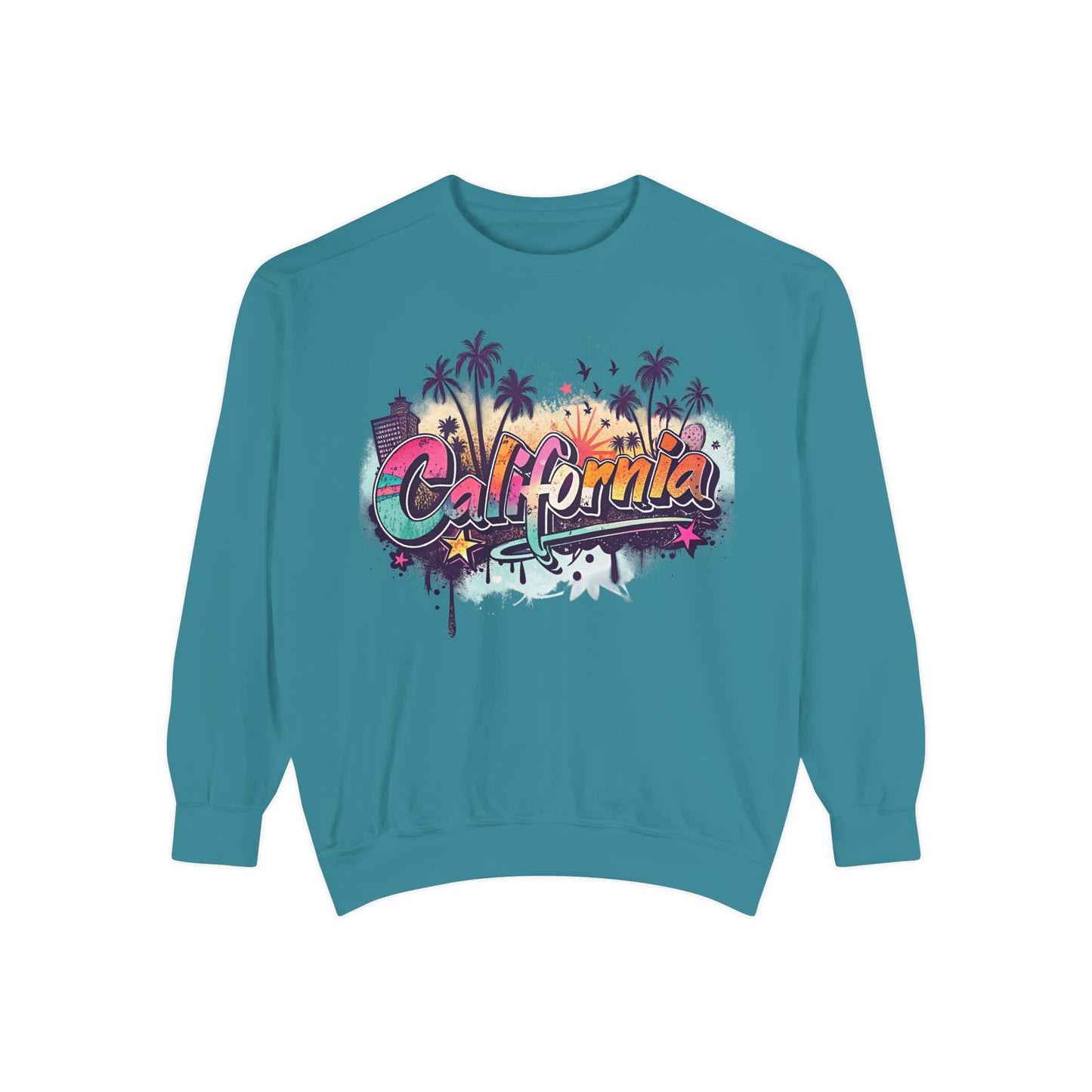 California Vibes Garment-Dyed Sweatshirt, Cozy Unisex Sweatshirt, Summer Apparel, Travel Gift, Beachwear, Casual Outfit