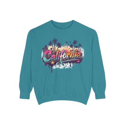 California Vibes Garment-Dyed Sweatshirt, Cozy Unisex Sweatshirt, Summer Apparel, Travel Gift, Beachwear, Casual Outfit