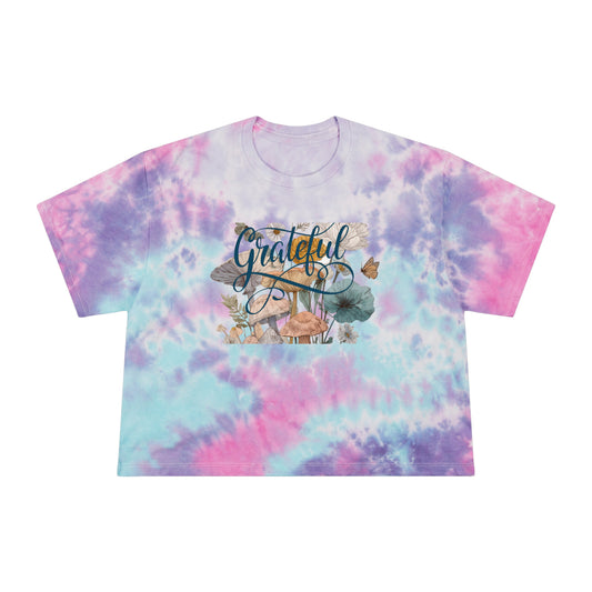 Grateful Women's Tie-Dye Crop Tee, Boho Chic Top, Summer Fashion, Gift for Her, Relaxed Fit Shirt