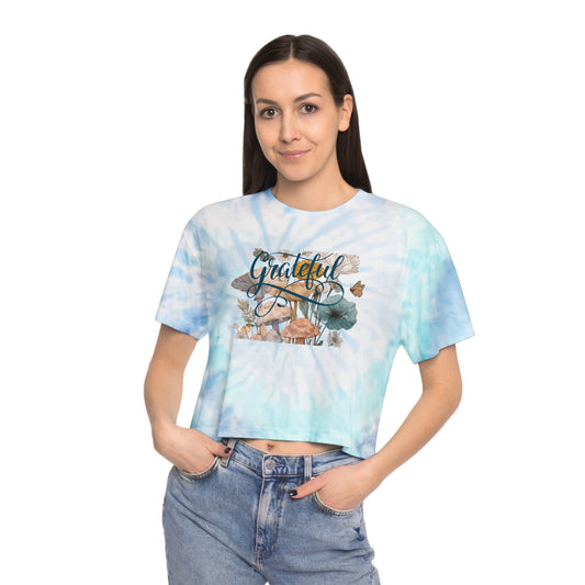Grateful Women's Tie-Dye Crop Tee, Boho Chic Top, Summer Fashion, Gift for Her, Relaxed Fit Shirt
