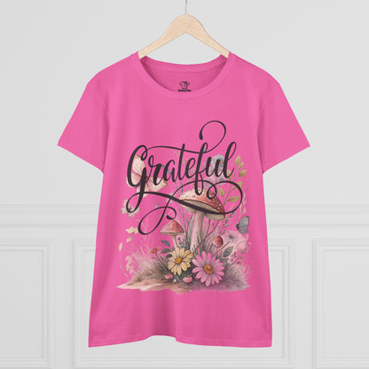 Grateful Women's Cotton Tee, Vintage Style Tee, Flower Tee, Gift for Her, Daily Wear, Nature Lover Shirt