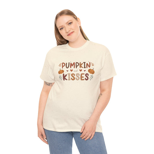 Fall Vibes Unisex Heavy Cotton Tee - Pumpkin Kisses Tee, Autumn Shirt, Halloween Apparel, Cozy Fall Outfit, Seasonal Gift