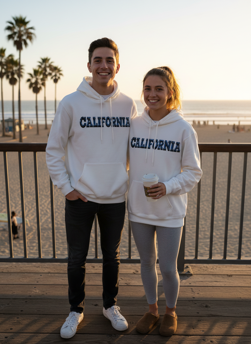 California Hoodie • White Unisex Sweatshirt • West Coast Gift • Cali Retro • California Sweater