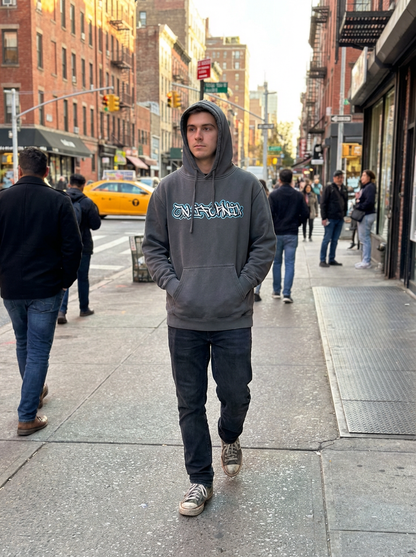 California Graffiti Hoodie – Washed Charcoal Streetwear Pullover | Unisex Vintage Fit