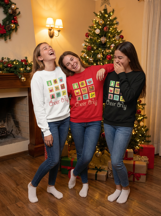 Cheer Only Christmas Sweatshirt | Cute Holiday Crewneck | Unisex Pullover | Retro Xmas Coffee Mug Sweater