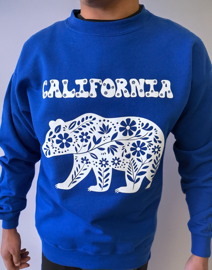 Floral Bear California Sweatshirt | Royal Blue Crewneck