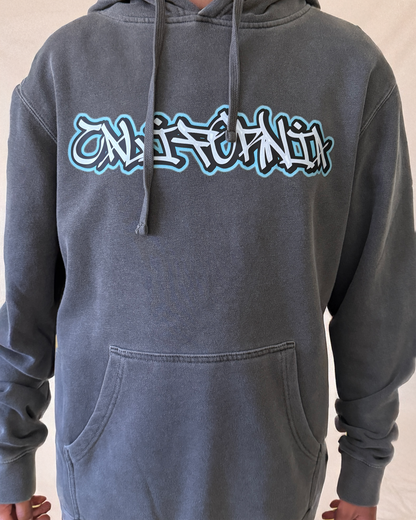 California Graffiti Hoodie – Washed Charcoal Streetwear Pullover | Unisex Vintage Fit
