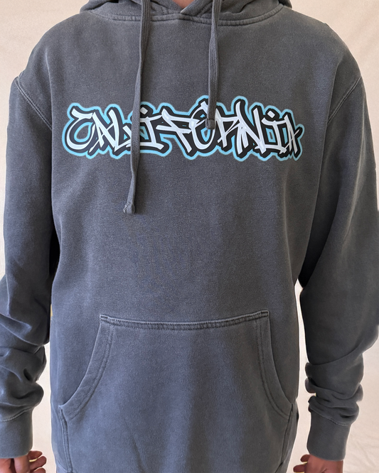 California Graffiti Hoodie – Washed Charcoal Streetwear Pullover | Unisex Vintage Fit