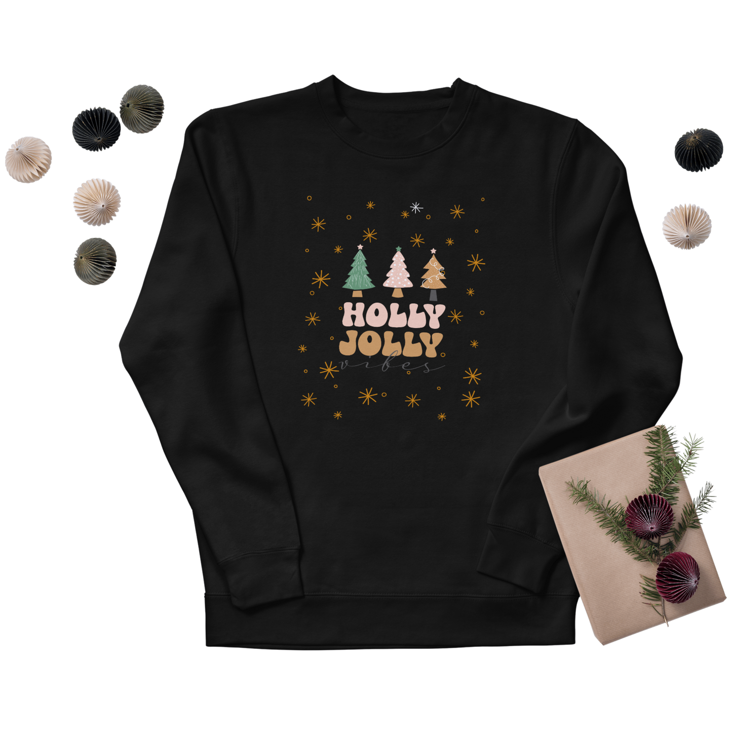 Holly Jolly Vibes Sweatshirt | Minimalist Christmas Crewneck | Cozy Neutral Holiday Sweater | Retro Christmas Tree Pullover