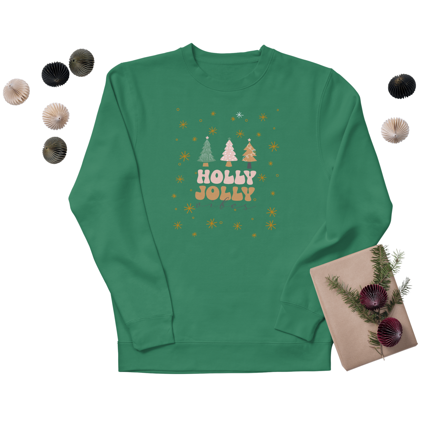 Holly Jolly Vibes Sweatshirt | Minimalist Christmas Crewneck | Cozy Neutral Holiday Sweater | Retro Christmas Tree Pullover