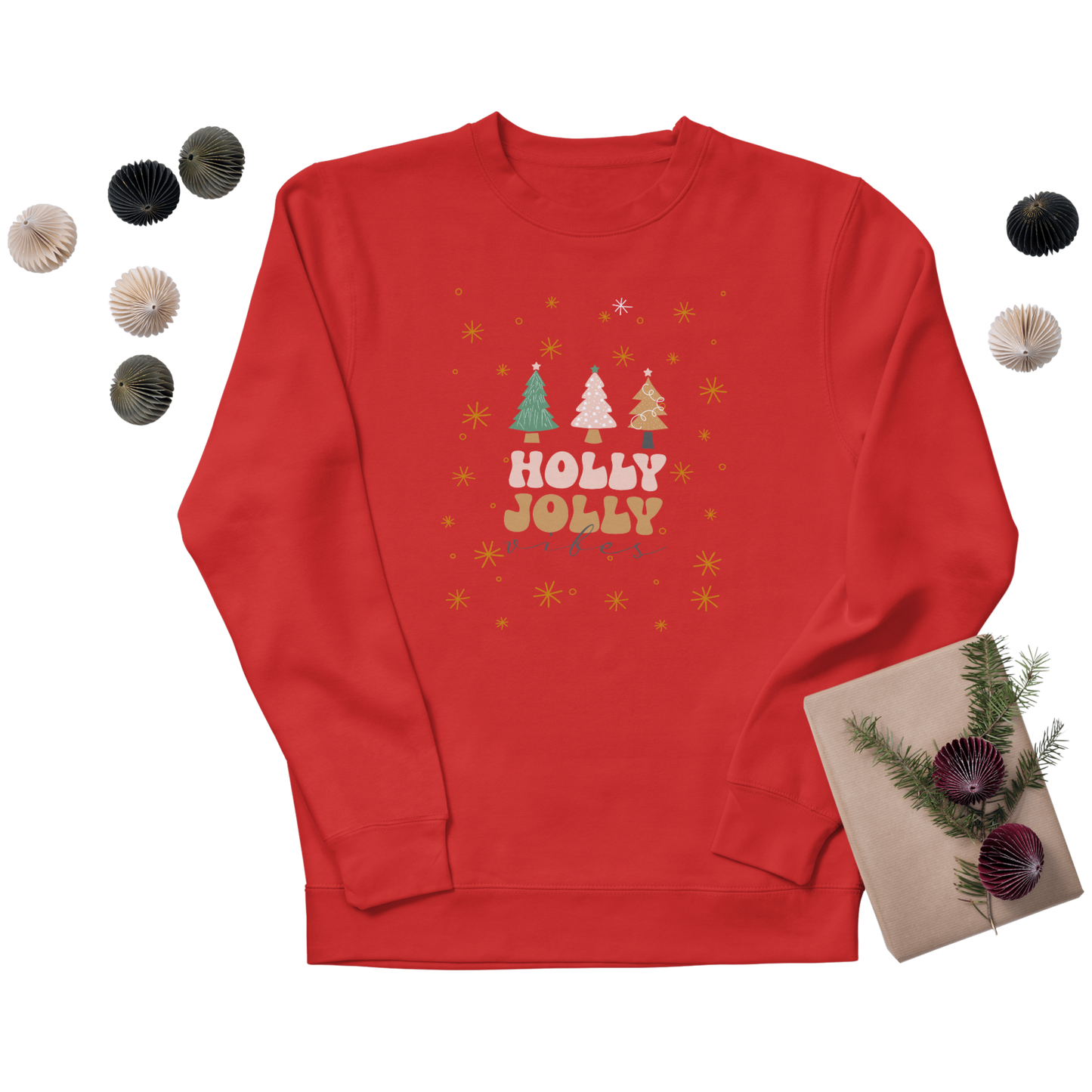 Holly Jolly Vibes Sweatshirt | Minimalist Christmas Crewneck | Cozy Neutral Holiday Sweater | Retro Christmas Tree Pullover