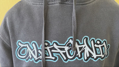 California Graffiti Hoodie – Washed Charcoal Streetwear Pullover | Unisex Vintage Fit